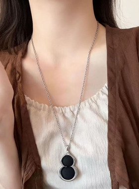 新中式葫芦吊坠项链女民族风复古串珠毛衣链简约旗袍百搭配饰挂件