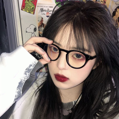 ins风素颜复古小圆框网红黑框眼镜女韩版潮小脸散光可配近视镜架 - 图0