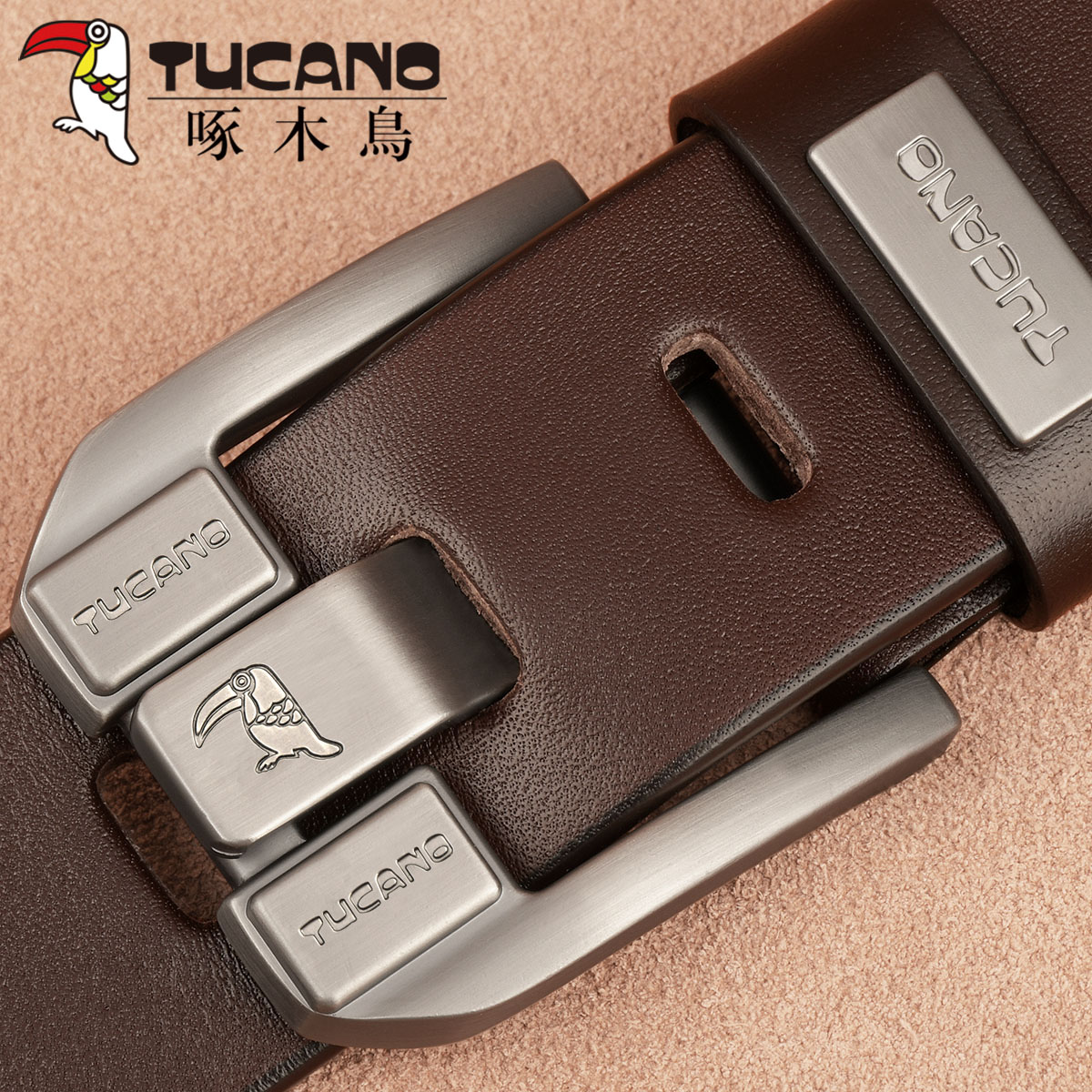 啄木鸟皮带男真皮针扣头牛皮层男士腰带休闲潮流宽青年男裤带复古