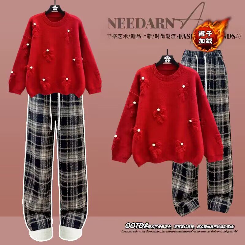 女童毛衣套装儿童2026秋冬季新款中式过年大童红色马年本命年加绒,淘宝优惠券,粉丝福利购,淘宝优惠卷
