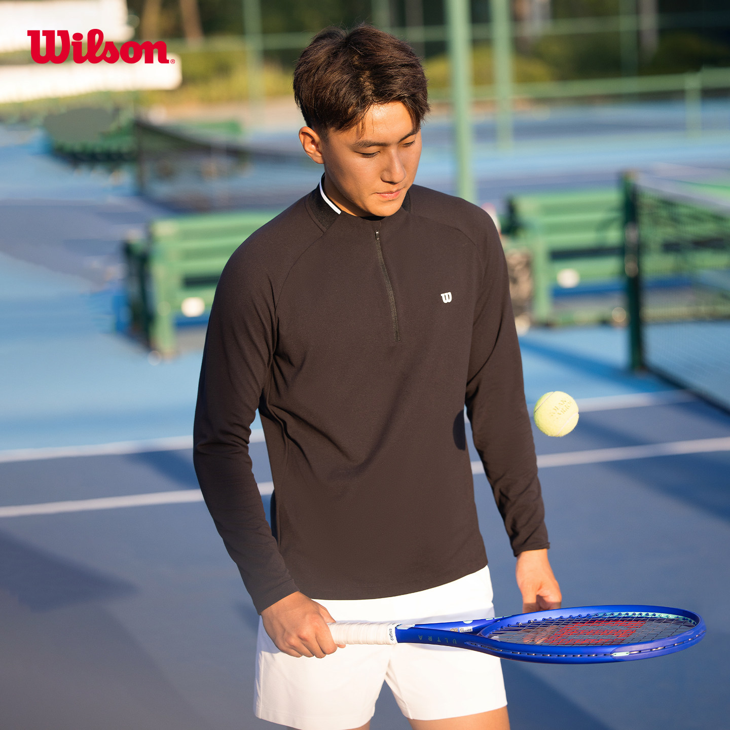 Wilson威尔胜官方春季男士半拉链磨毛网球运动小高领针织长袖T恤,淘宝优惠券,粉丝福利购,淘宝优惠卷