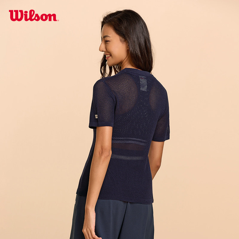 Wilson威尔胜官方女款运动网球服修身网面毛织透气亲肤柔软短袖T_虎窝淘