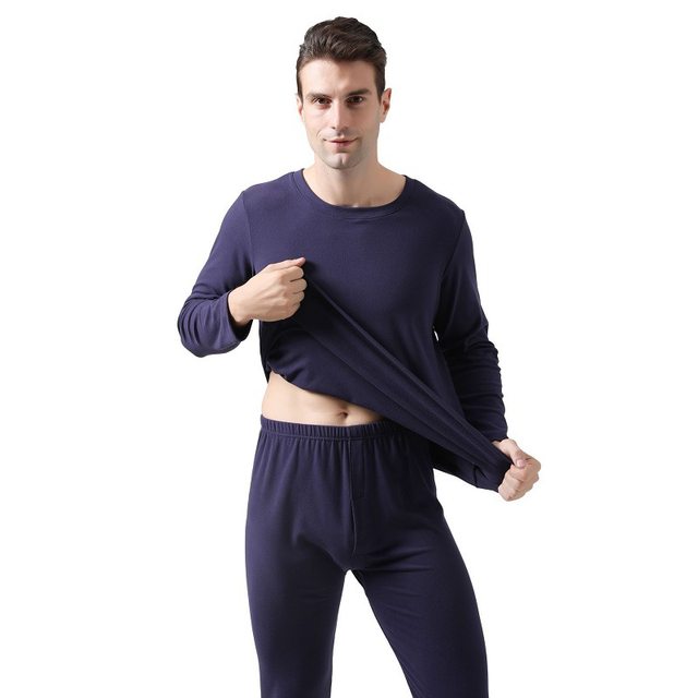 Men's double-sided German velvet expanded hyaluronic acid heating ultra-fine plus size plus size elastic thermal underwear set