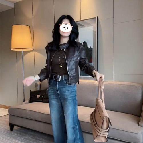 欧货大码短款皮衣外套2025新款酷飒PU皮机车服小个子夹克上衣秋 - 图0