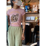 Летняя короткая футболка, 2022 года, принт, облегающий крой