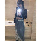 Небольшая дизайнерская ретро джинсовая юбка для отдыха, высокая талия