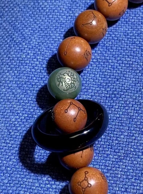 道家精品雷击枣木手串手链手持静心28星宿天然白水晶朱砂四大神兽