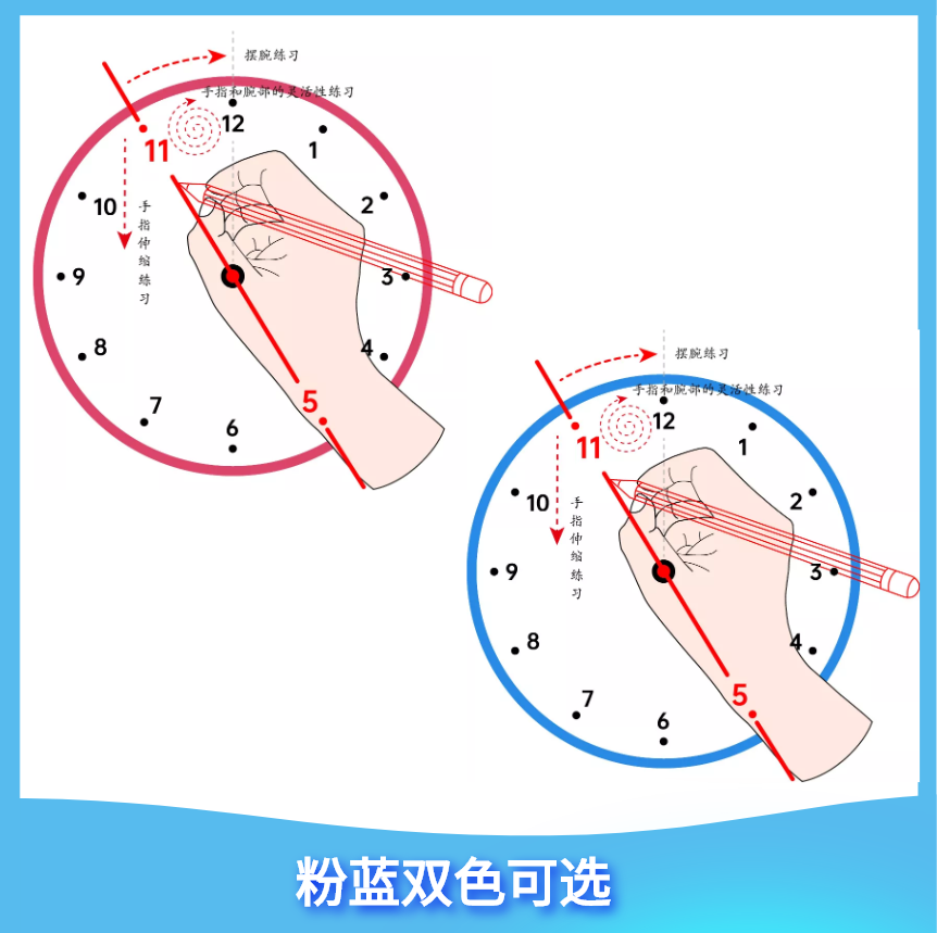 正姿练字硬笔字帖握笔姿势时钟图矫正勾腕控笔训练写字钟表盘练习 - 图1