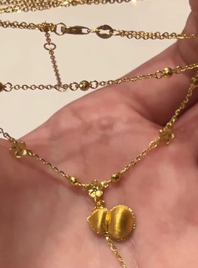 小红书爆款复古碎金丝绒实心福禄双层金珠锁骨链项链配饰一件代发