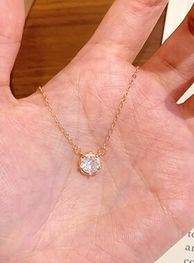 亚马逊新款精致泡泡圆钻吊坠项链女简约时尚小众百搭高级感锁骨链