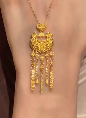 古法花丝如意锁百合花吊坠项链新中式毛衣链一件代发轻奢高级感