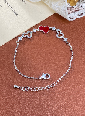 中国风时尚简约镶钻镂空红色葫芦手链精致轻奢百搭高级感超闪手饰