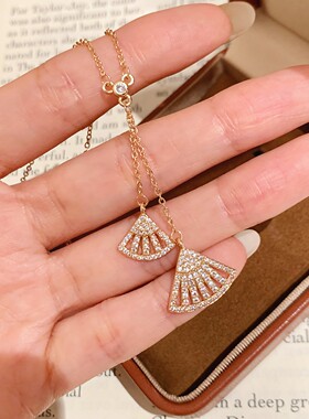 2026年热销时尚满钻扇形流苏项链女简约百搭设计款项饰品一件代发