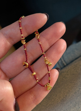 小红书爆款盘缠吊坠新年小红绳女本命年马年红色编绳手链一件代发