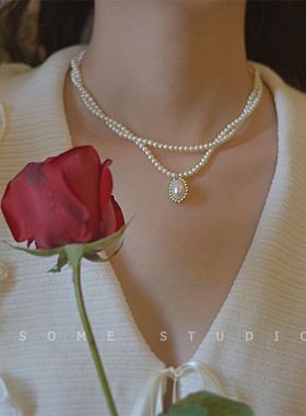 珍珠项链女复古港风ins潮网红简约百搭秋冬配饰衣吊坠链小众