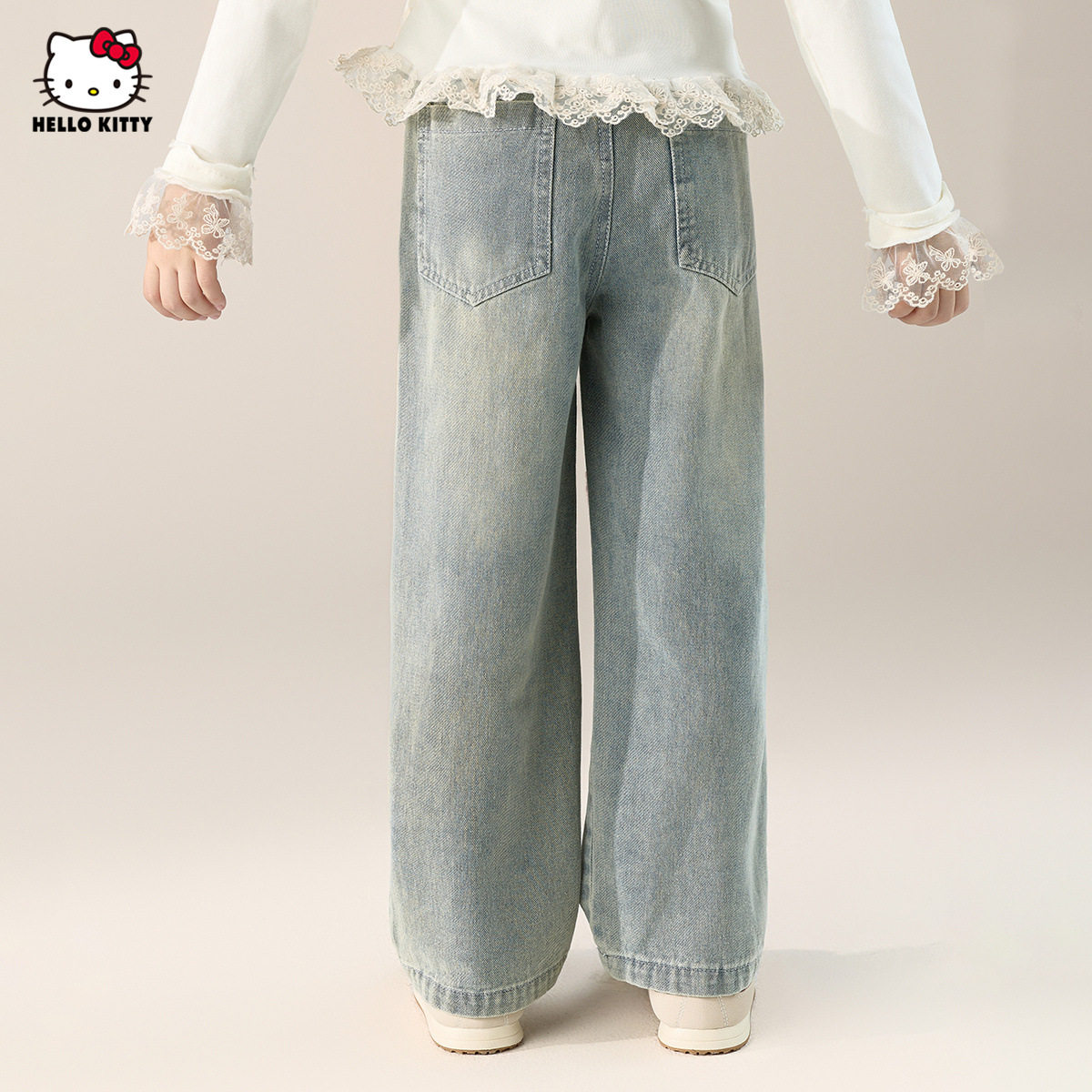 HelloKitty凯蒂猫女童秋季牛仔裤2025新款爱心刺绣款中大童装裤子
