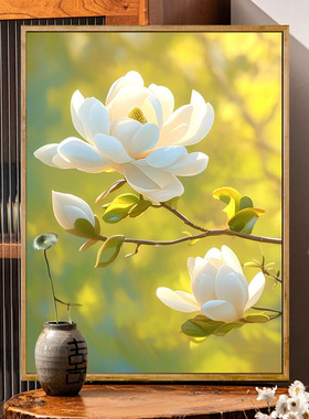 高雅玉兰花数字油画diy填充填色手工装饰油彩治愈挂壁画