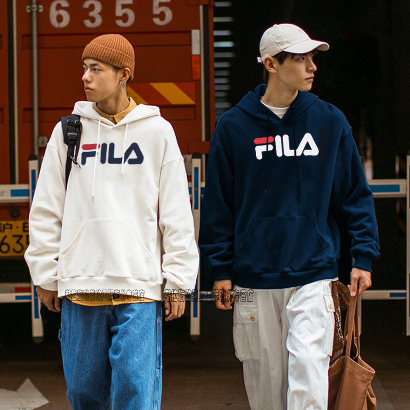 Fila/斐乐卫衣印花LOGO男女款经典运动休闲抓绒长袖连帽衫男潮牌