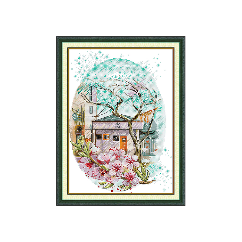 樱花雪景十字绣2025新款线绣客厅北欧餐厅玄关小件手工刺绣自己绣