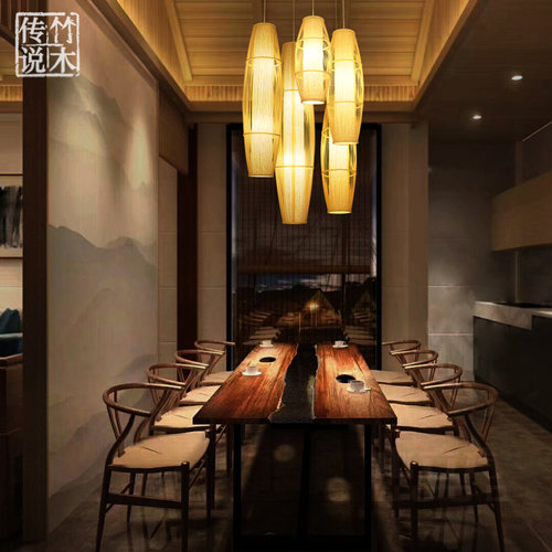 新中式餐厅吊灯新古典茶楼茶室竹编灯笼日式禅意灯走廊过道鸟笼灯 - 图1