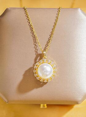 真28909金电镀网红时尚钻钛钢项链女锆石满坠珠锁骨链珍气质吊轻