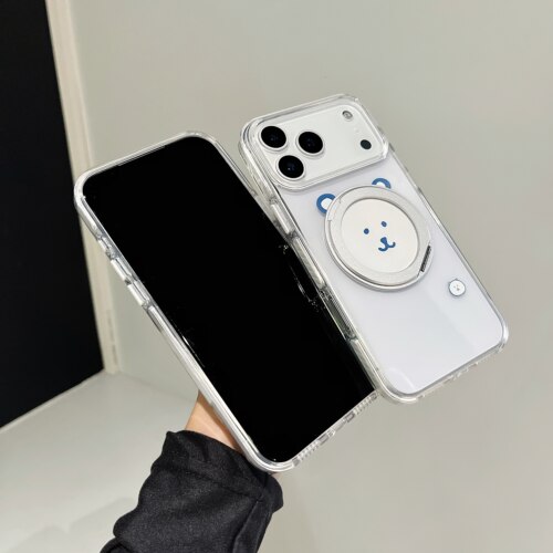 自嘲熊360旋转支架解压机械音适用iphone18pro苹果17promax可爱16男女15个性软边硬背亚克力高透色防摔手机壳 - 图2