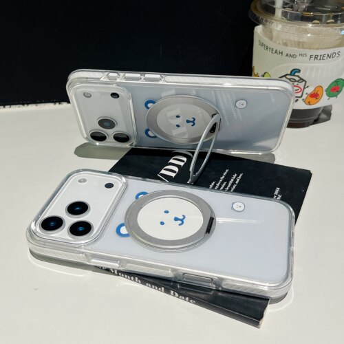 自嘲熊360旋转支架解压机械音适用iphone18pro苹果17promax可爱16男女15个性软边硬背亚克力高透色防摔手机壳 - 图0