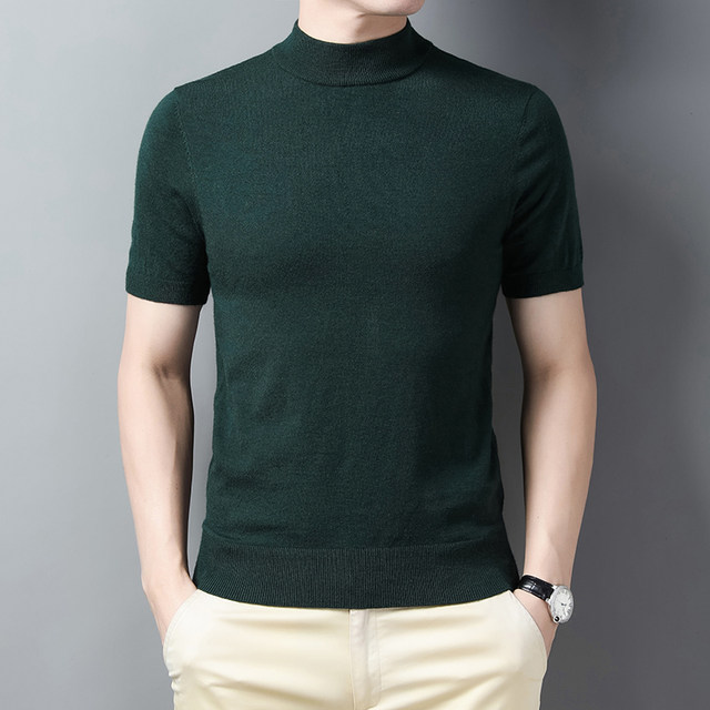 Woodpecker half high neck short-sleeved sweater T-shirt men's base
