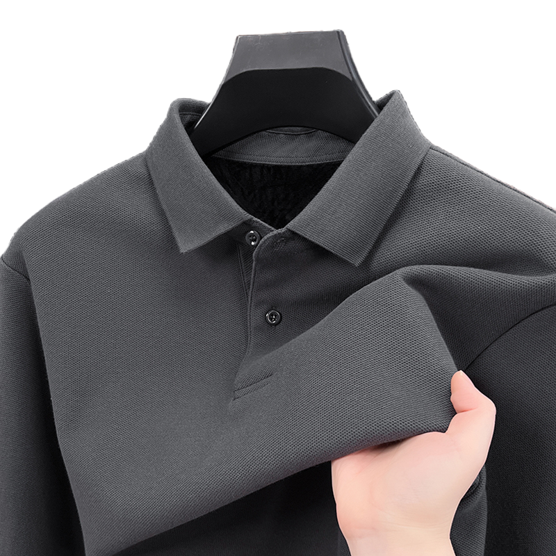 啄木鸟新款纯棉休闲保暖POLO衫秋冬男士加绒加厚长袖纯色翻领T恤,淘宝优惠券,粉丝福利购,淘宝优惠卷