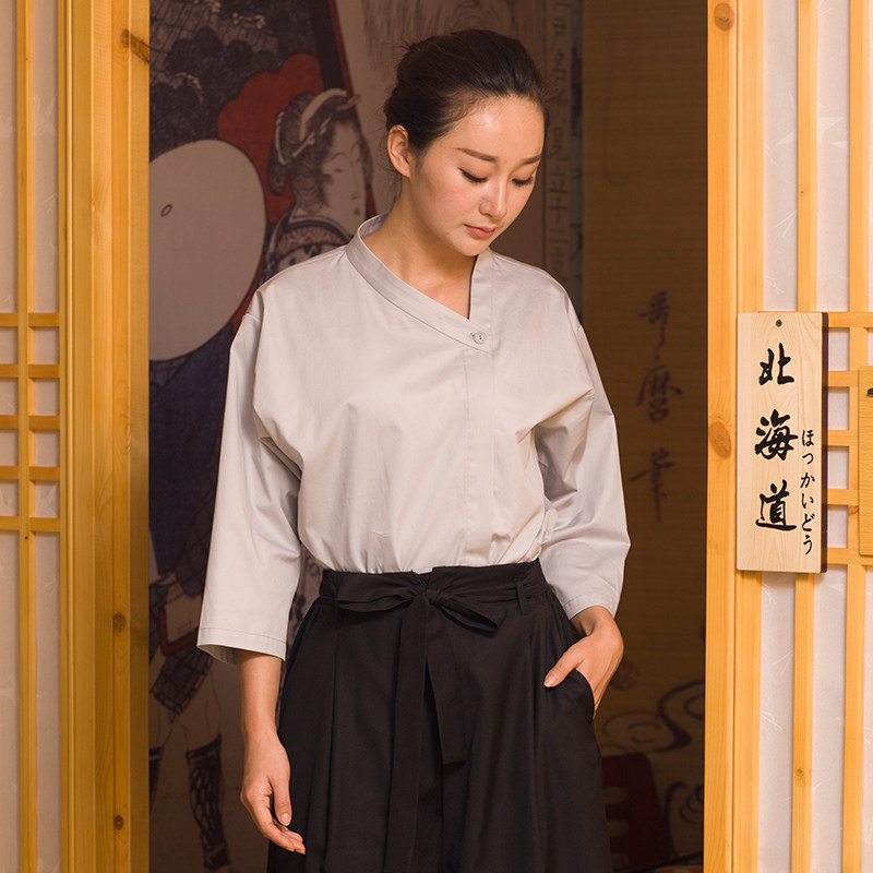 范妮采斯新款日式料理店服务生工作服男女和风寿司餐厅七分袖春夏_虎窝淘
