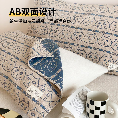 无印良品四季通用全棉枕巾一对装吸汗纯棉四层纱布高档枕头巾家用 - 图0