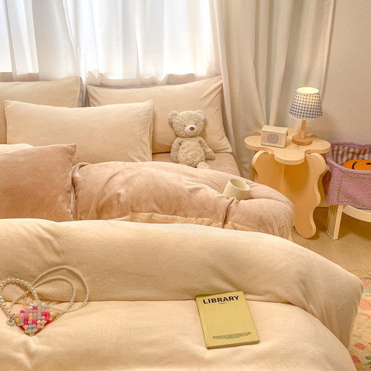 MUJI milk velvet bed sheets four-piece set thick velvet