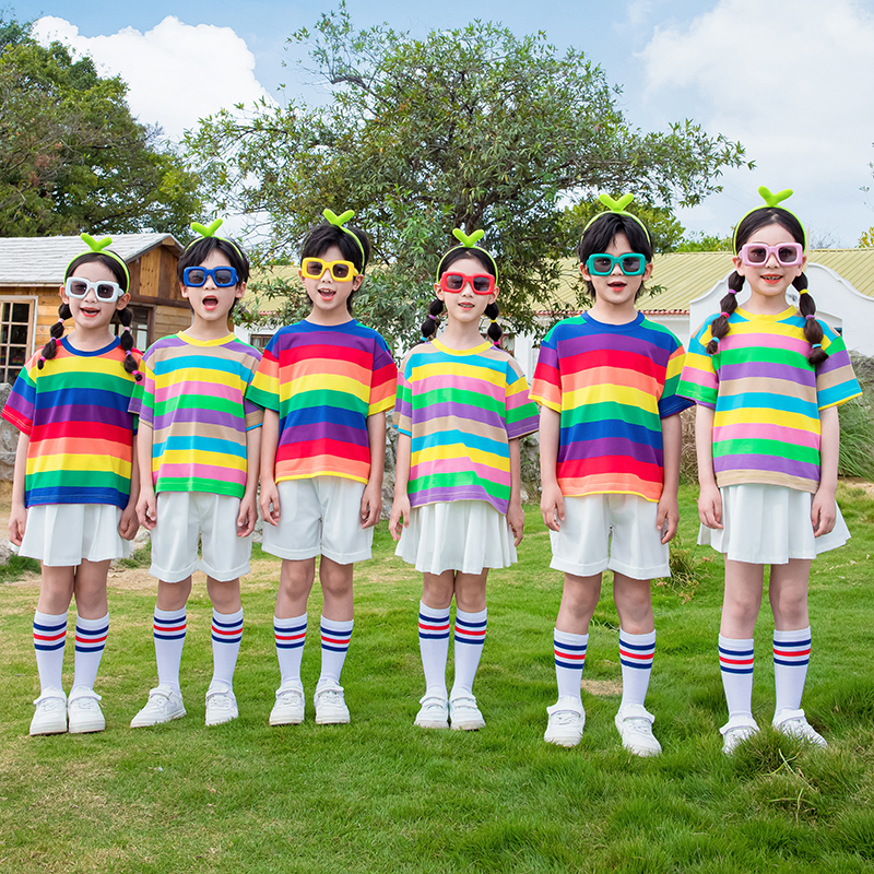 儿童班服套装小学生校服深圳中学生幼儿园园服夏季短袖彩虹运动会