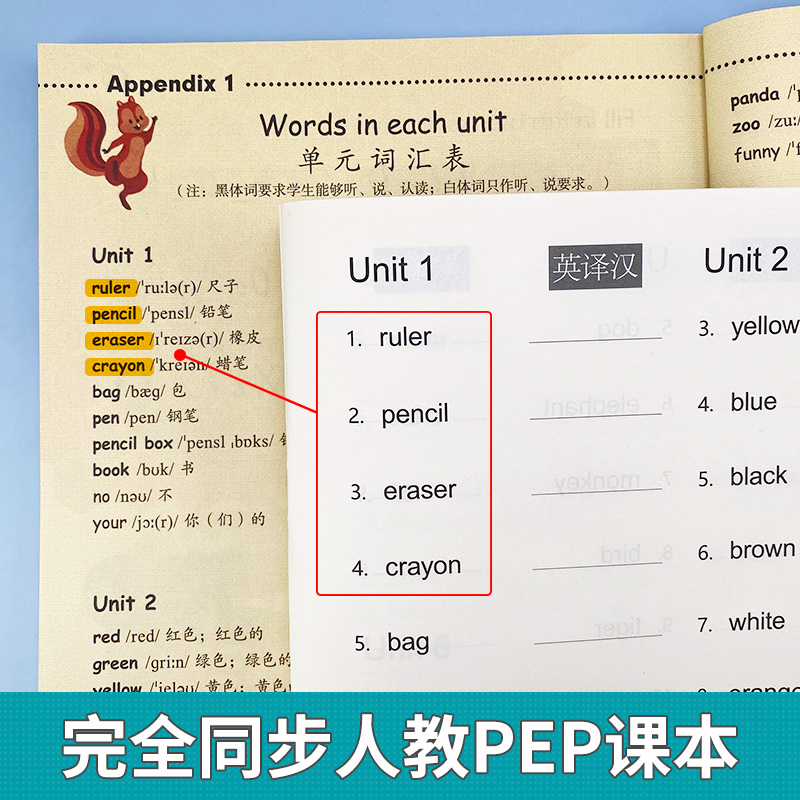 易蓓默写100人教PEP版小学英语三四五六年级单词默写本听写本小学生英语本册单词记忆本寒假作业衔接 - 图0