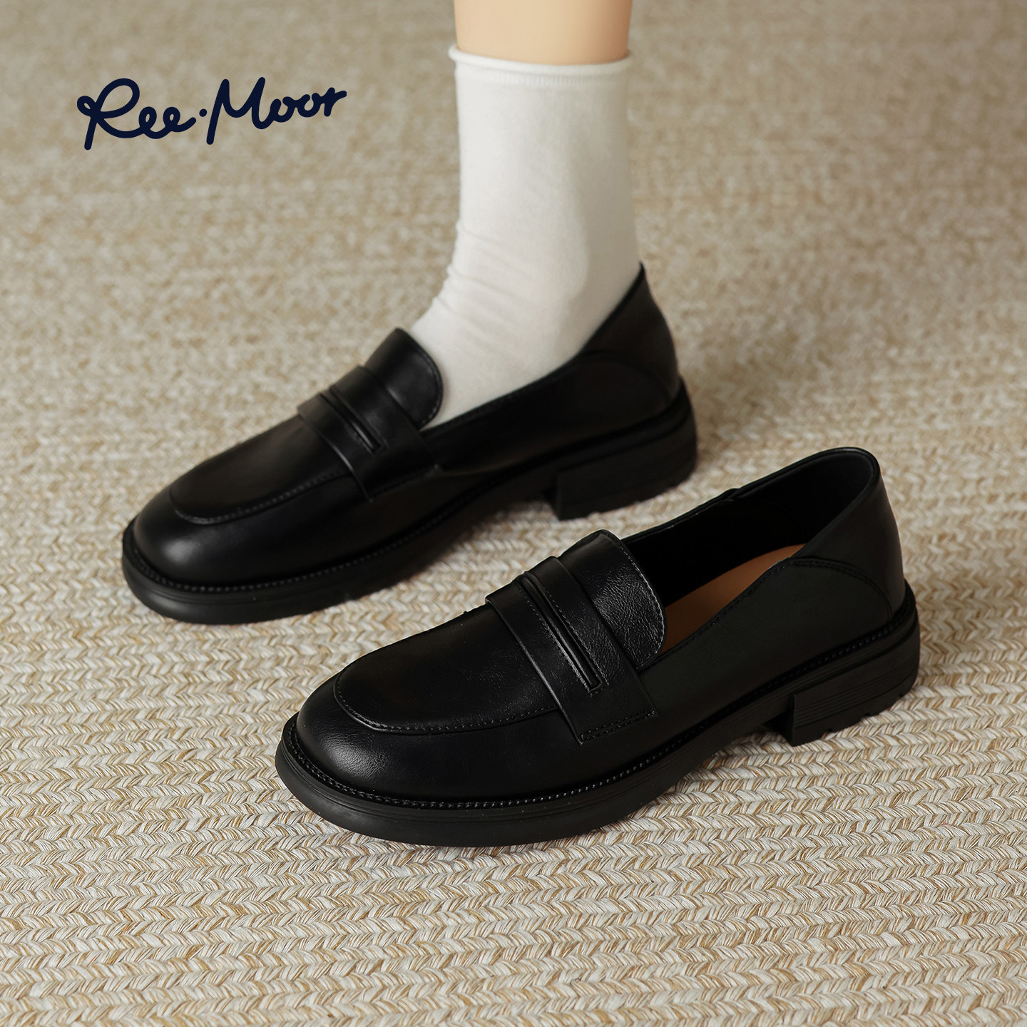 Reemoor睿慕超软通勤黑色乐福鞋女2025春新款英伦风JK小皮鞋女鞋