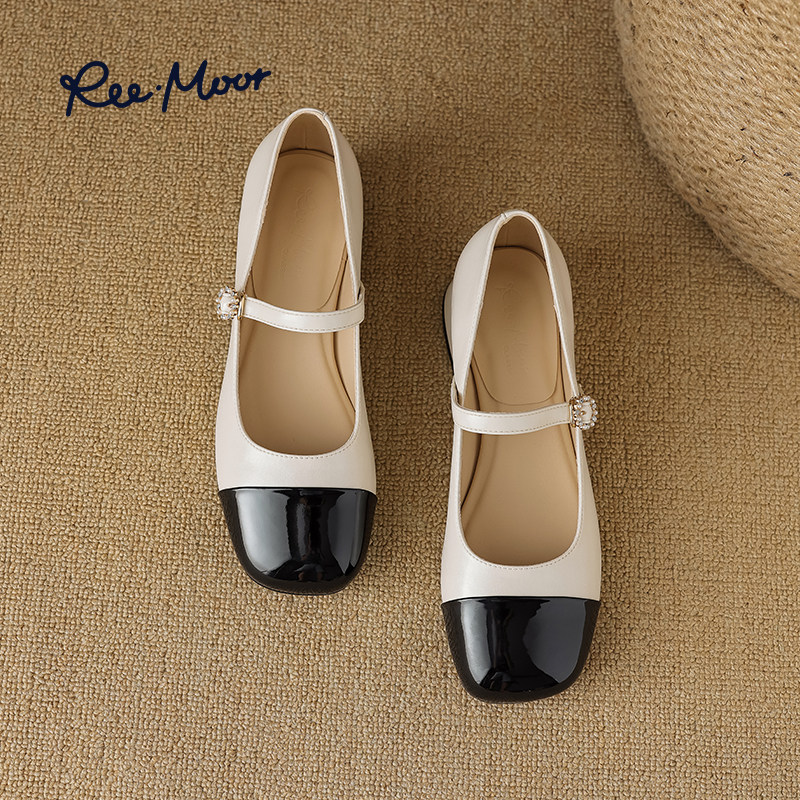 REEMOOR睿慕2025秋季新款法式小香风黑白玛丽珍粗跟小皮鞋单鞋女,淘宝优惠券,粉丝福利购,淘宝优惠卷