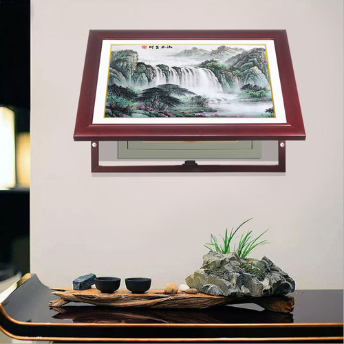 新中式实木配电箱装饰画推拉电表箱画挡电箱画牡丹挂画电闸画液压 - 图1