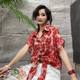 ສະຖານີເອີຣົບ 2026 Summer New Retro Loose Slim Style Hong Kong Floral Print Smudged Drop Shoulder Sleeve Short Sleeve Shirt for Women