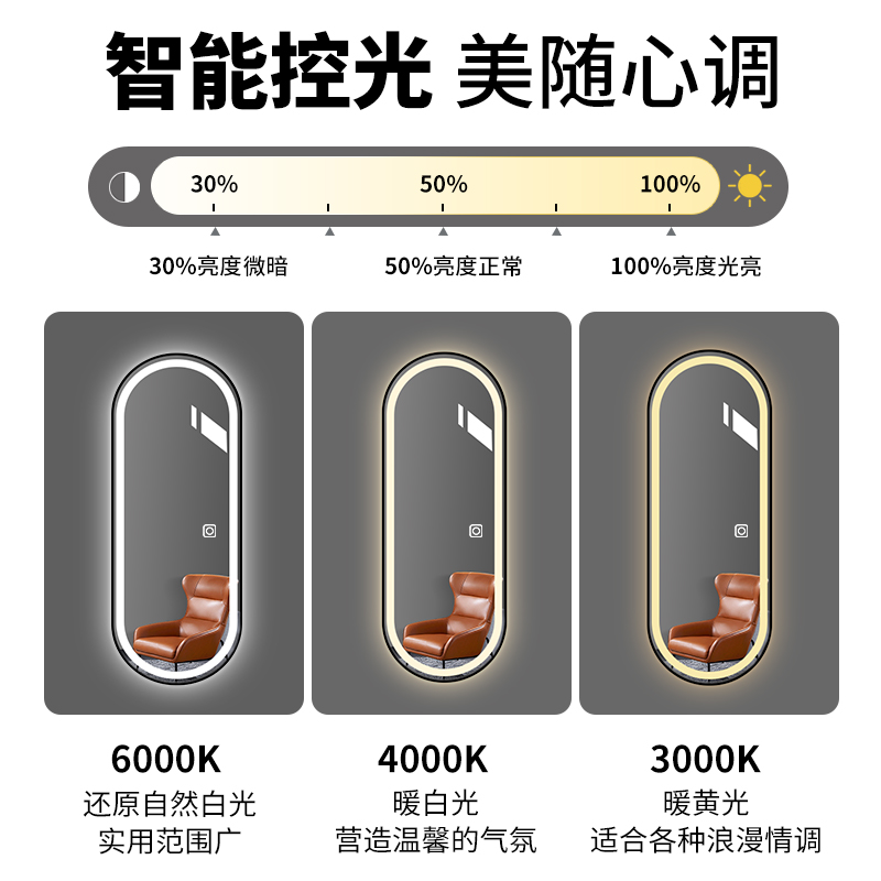 led全身镜贴墙智能镜子带灯壁挂穿衣镜挂墙家用卧室轻奢ins试衣镜-图3