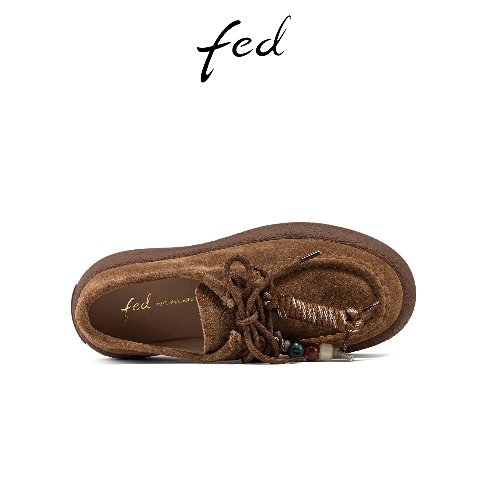 fed复古袋鼠鞋秋季新款女鞋串珠厚底鞋舒适乐福单鞋女S0823-YA100 - 图0