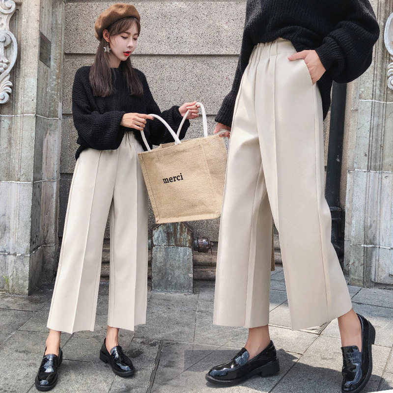 毛呢阔腿裤秋冬2020新款休闲裤子 罗塔依曼休闲裤