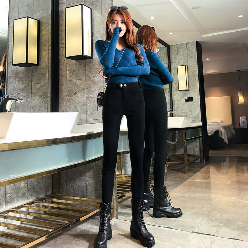 黑色外穿春秋款弹力铅笔高腰打底裤 罗塔依曼打底裤