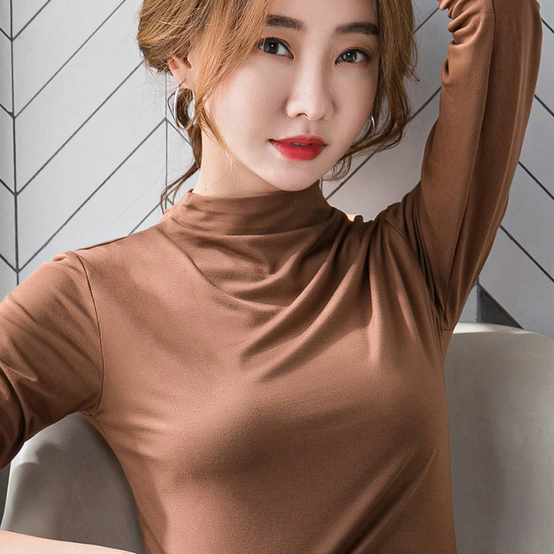 莫代尔半高领长袖t恤2020打底衫 罗塔依曼T恤