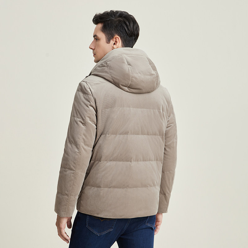 [85%安心白鹅绒]梦特娇25冬季男士羽绒服连帽灯芯绒外套保暖加厚J