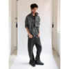 FUNKYFUN original curved three-dimensional structure cut dark gray stacked scimitar trousers casual trousers