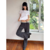 FUNKYFUN original curved three-dimensional structure cut dark gray stacked scimitar trousers casual trousers