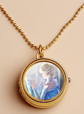 学生表复古怀表男女冰雪奇缘12生肖学生项链表翻盖手工定制照片贴