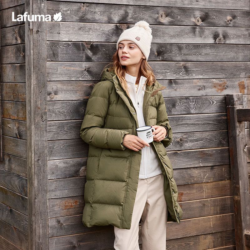 LAFUMA乐飞叶户外防水防风中长连帽大鹅绒保暖羽绒服女美拉德