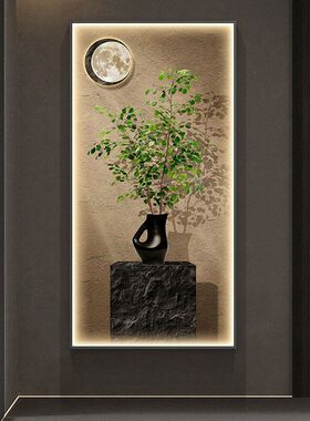 挂画高级感灯画绿植led走廊正对