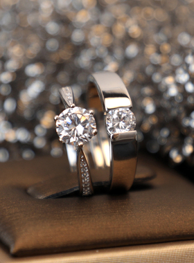 一克拉六爪仿真钻戒结婚对戒